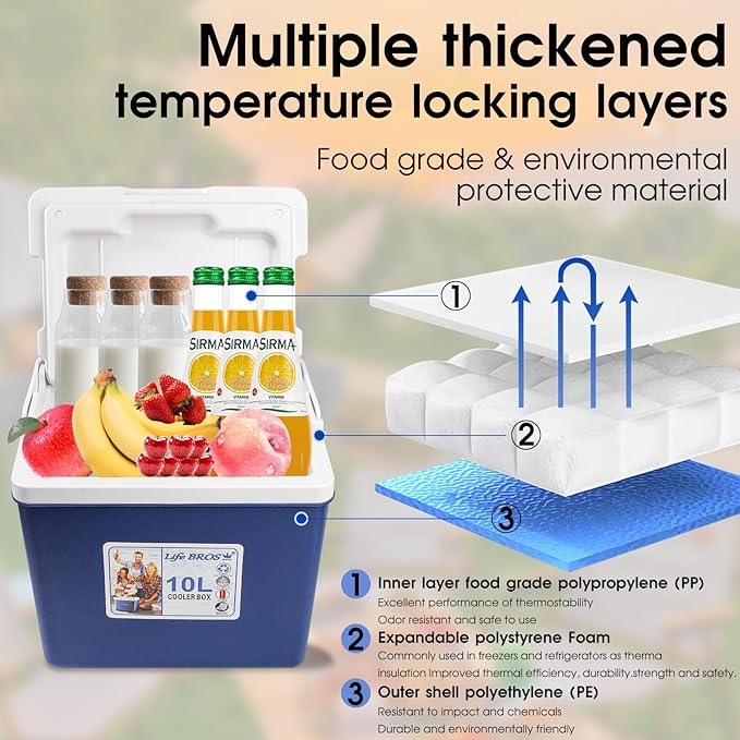 11Qt 19Qt Insulated Portable Cooler Leak-Proof Ice Chest Lunch Box Hard Coolers with Extra Ice Pack for BBQ, Camping, Pincnic