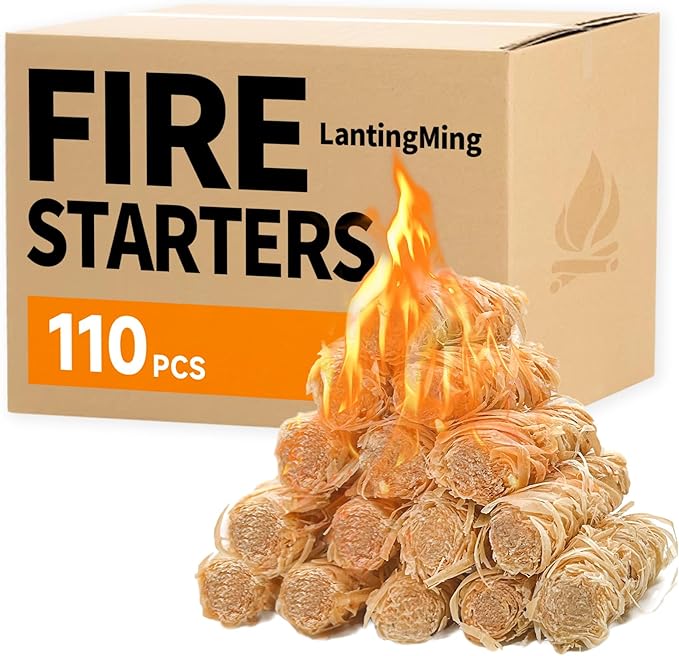 110 Pieces Fire Starter, Waterproof - Natural Fire Starters, for BBQ, Fireplace, Pizza Oven, Fire-Pit, Campfire, Camping Charcoal Starter, Quick Light Wood Charcoal Fire Starter