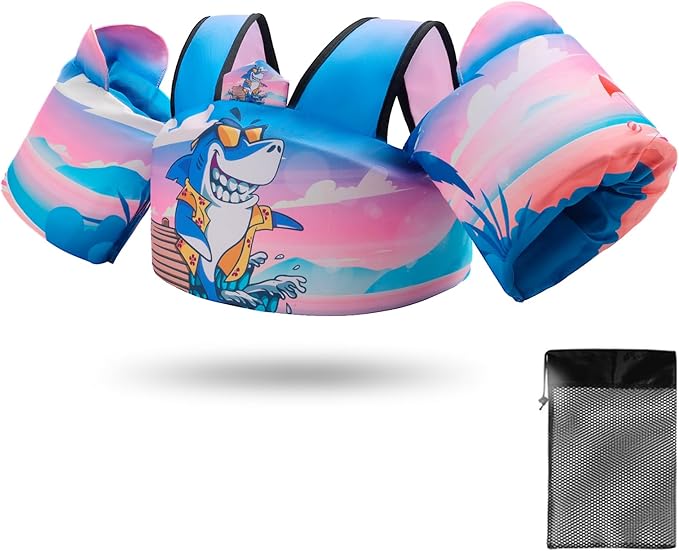 Coast Guard Approved UL Kids Swim Vest for Children Learn Swimming Training Toddler Floaties with Adjustable Non-Slip Buckle Shoulder Harness Arm Wings for 22-66 lbs Boys/Girls Beach