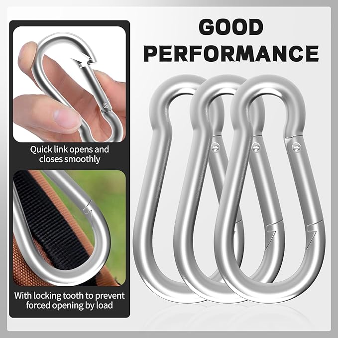 Carabiners Clip Spring Snap Hook,Heavy Duty Galvanized Steel(10&120PcsM6,50PCSM8&30PCSM10) Carabiner,Safety Quick Links Snap Hooks,Spring Clips for Swing Hammock Camping Keychain Outdoor