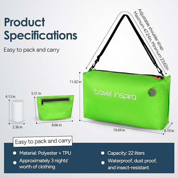 Vacuum Compression Bags IP67 Waterproof with Shoulder Strap Reusable Travel Space Saver for Carry On Suitcases and Backpack