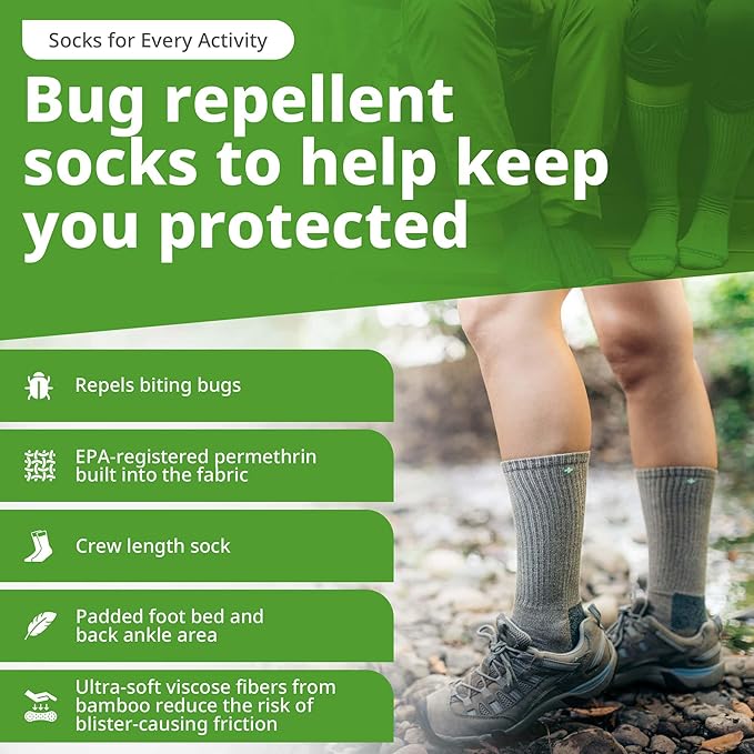 Lightweight Hiking Socks With Permethrin Bug Repellant - Protective Clothing for Men & Women