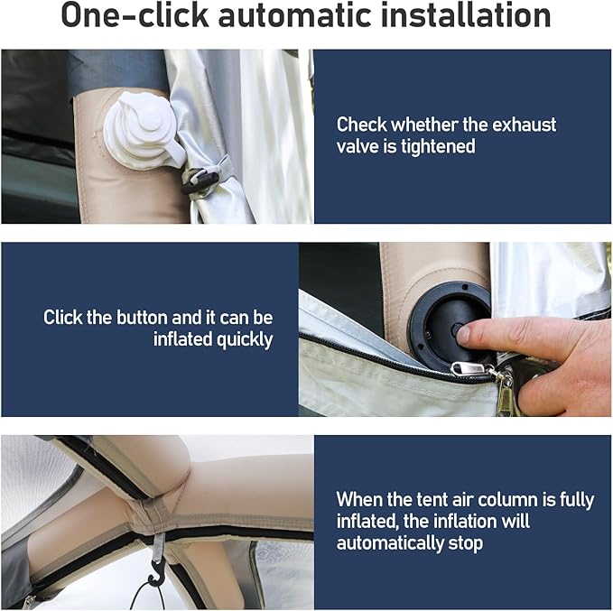 Automatic Inflatable Camping Tent，Easy Set up 3-4 Person Glamping Outdoor Air Blow Up Tents, Quick Setup Air Tent with a Built-in air Pump,Waterproof Inflatable House Tent for Adults