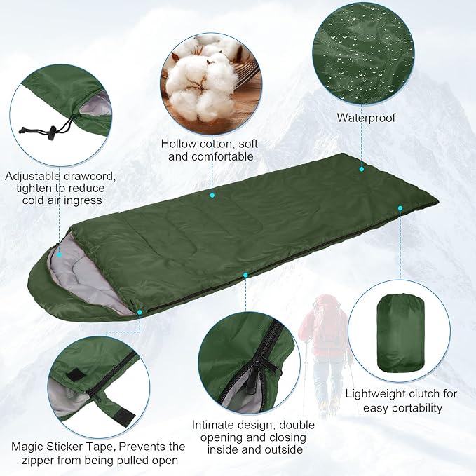 Macarrie 10 Pcs 0 Degree Camping Sleeping Bags Bulk for Adults Cold Weather 4 Season Warm Sleeping Bag with Compression Sack for Homeless Donation Shelter Emergency Hiking