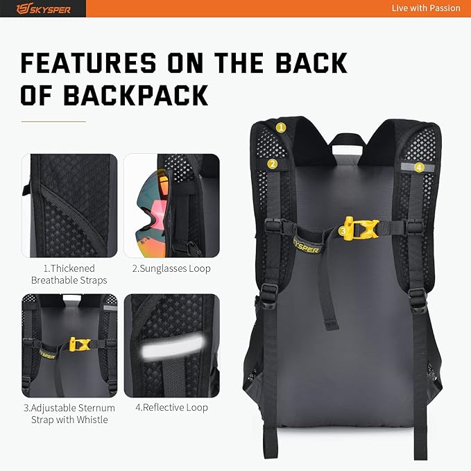 SKYSPER Packable Hiking Backpack 30L Lightweight Daypack Travel Backpacks for Women Men（Darkgrey）