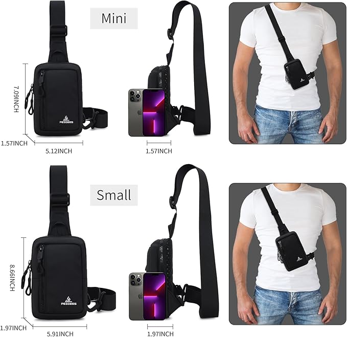 Peicees Small Crossbody Bag for Men Women Mini Sling Bag Travel Running Phone Daypack Cross Body Shoulder Bags, 2 Sizes, Small Navy Blue