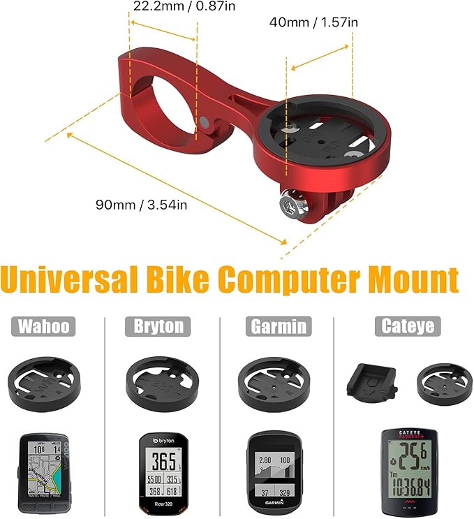 Aero Bars Mount - Garmin Bike Computer Mount for Garmin Edge, Compatible with Bike GPS Computer,Wahoo,Bryton,Cateye,GoPro Full Range and Flashlight (Red)