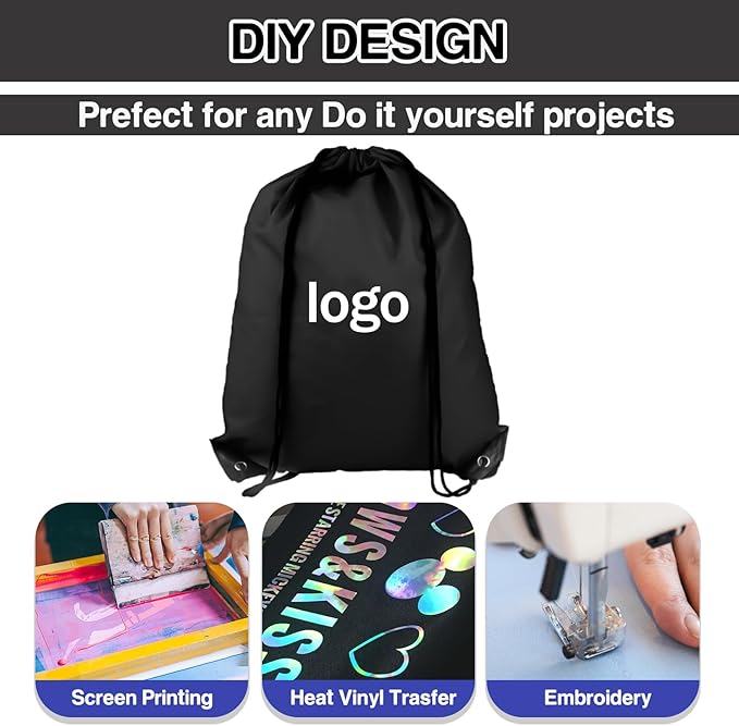 COIDEA Drawstring Backpack 40Pcs Drawstring Bags, Draw String Back Bag Drawstring Bags Bulk for Sports, Gym, Travel, Swimming, Beach (Black)