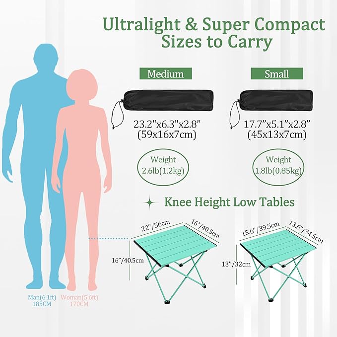 Grope Camping Table with Aluminum Table Top, Folding Beach Table Easy to Carry, Prefect for Outdoor, Picnic, BBQ, Cooking, Festival, Beach, Home (Sky Blue-S)