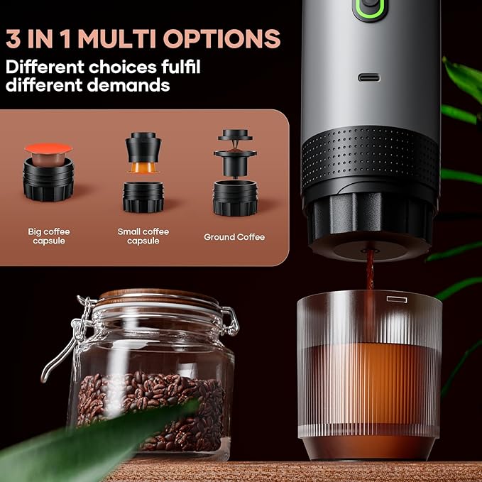 kejector Portable Coffee Maker Espresso Machine for Travel Nano Car Coffee Maker Compatible with Ground Coffee & Capsule for RV, Hiking Camping Office, Travel Espresso Maker Electric Coffee Machine