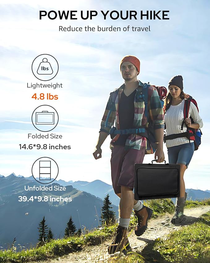 60W Portable Solar Panels, Foldable Solar Panel Charger for Portable Power Station(Under 500W), with Adjustable Kickstands, DC 18V Output, USB 3.0 and Type-C Ports for Camping Van RV Trip