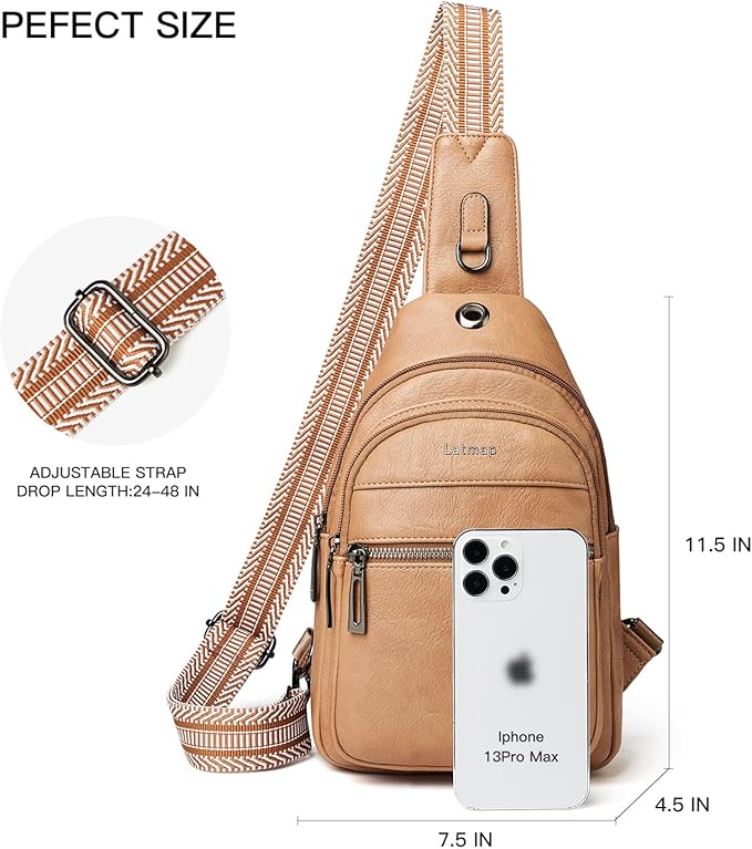 7L Sling Bag For Women Faux Leather Anti Theft Small Casual Daypack Backpack Fanny Pack Crossbody Chest Bags Purse Waterproof Tan