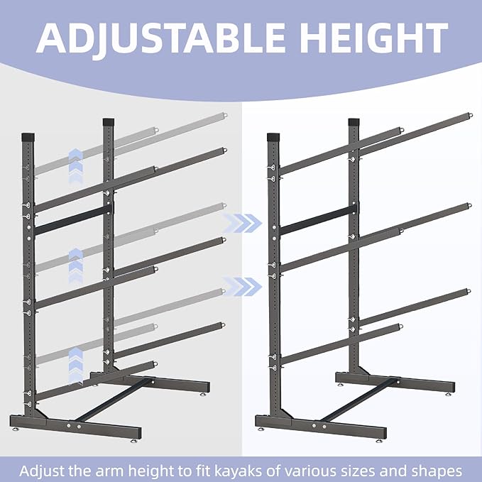 Kayak Storage Rack, Heavy-Duty Metal Kayak Storage Rack Adjustable Freestanding Kayak Stand, Canoe and Paddleboard Kayak Rack for Indoor & Outdoor Use