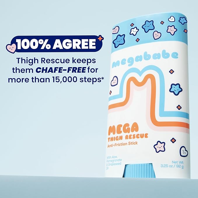 Megababe Mega Thigh Rescue | Jumbo Size Anti-Chafe Stick | Prevents Skin Chafe & Irritation | Thighs, arms, Bra-Lines & More | Summer Vacation Essentials | 3.25oz (Pack of 1)