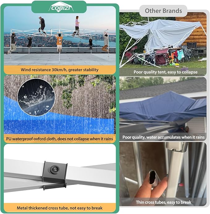 COBIZI 13x26 Pop up Canopy Tent 13x26 Canopy with 6 Sidewalls Waterproof Heavy Duty Commercial Canopy Tent for Parties Outdoor Tent Garden Gazebo Tent, Carry Bag with Wheel(13x26ft, Blue)