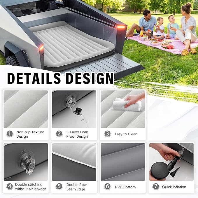 Shademax Inflatable Truck Bed Air Mattress for Tesla Cybertruck 2024 2025 2026 Accessories Thicken Air Mattress Sleeping Truck Tent Beds for Outdoor Camping Travel Inflatable Air Bed w/Pump, Carry Bag