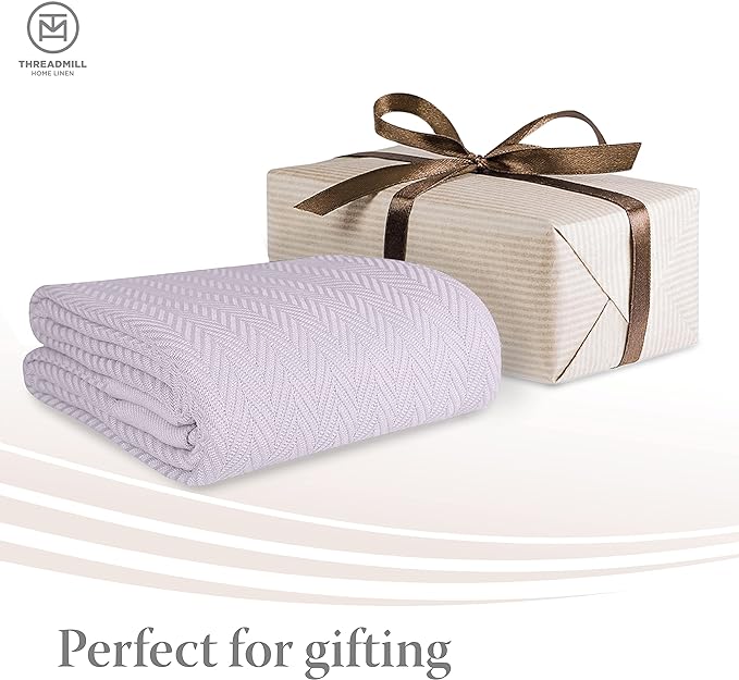 Threadmill Luxury Cotton Blankets for King Size Bed | All-Season Cozy 100% Cotton King Size Blanket | Herringbone Soft Fall Thermal Blanket fits California King Size Bed, 106x92 | Lilac