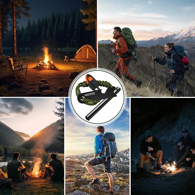 Fire Starter Ferro Rod, 4 Inch Flint and Steel Survival Kit, Flint Fire Starter for Camping and Hiking, 6-in-1 Emergency Survival Fire Steel, Magnesium Fire Starter | Hkoper