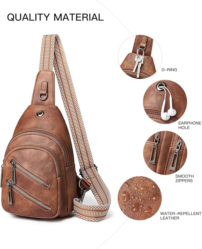 7L Sling Bag For Women Faux Leather Anti Theft Small Casual Daypack Backpack Fanny Pack Crossbody Chest Bags Purse Waterproof Brown