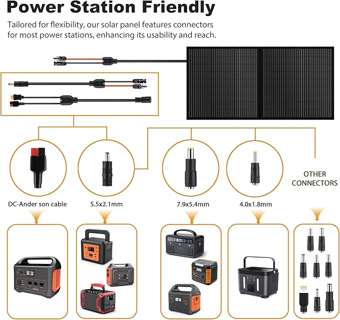 Portable 100 Watt 12V Foldable Solar Panel with Adjustable Kickstands and Waterproof IP65 Design for Power Station, Travel, Outdoor Camping, RVs, and Off-Grid Applications
