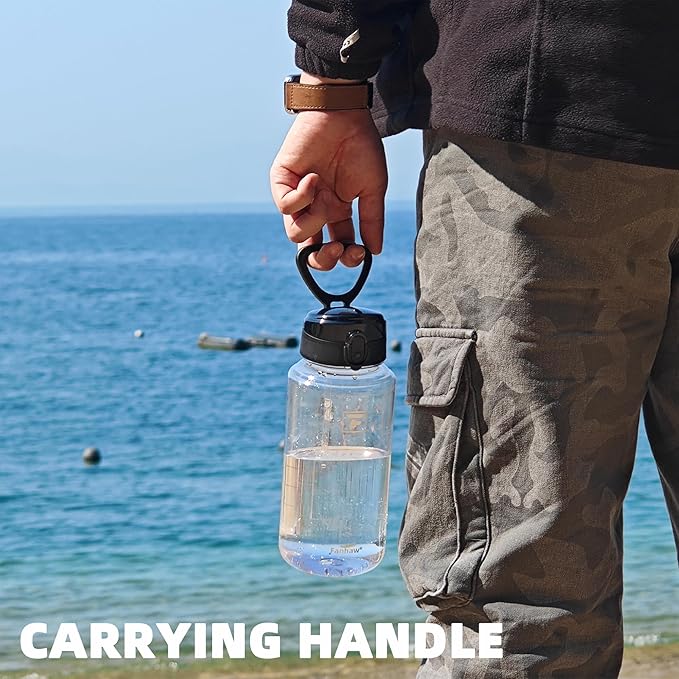 Fanhaw 32 Oz Clear Tritan Water Bottle with Chug Lid, BPA-free, Wide Mouth, Leak Proof - for Gym, Travel, Home, School, Office (Clear&White)