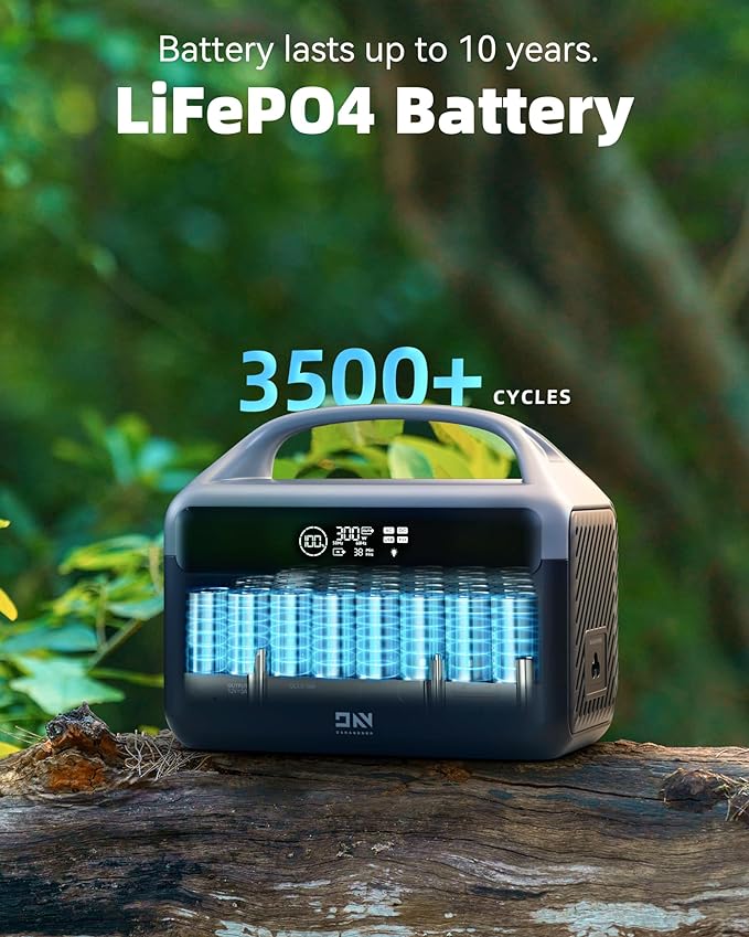 Portable Power Station 56000mAh, 179.2Wh LiFePO4 Battery Backup w/ 2 300W (Peak 600W) AC Outlets, 1.5hrs Fast Charging, Power Bank for Hurricane Emergency/Outdoor Camping/RVs/Home Use