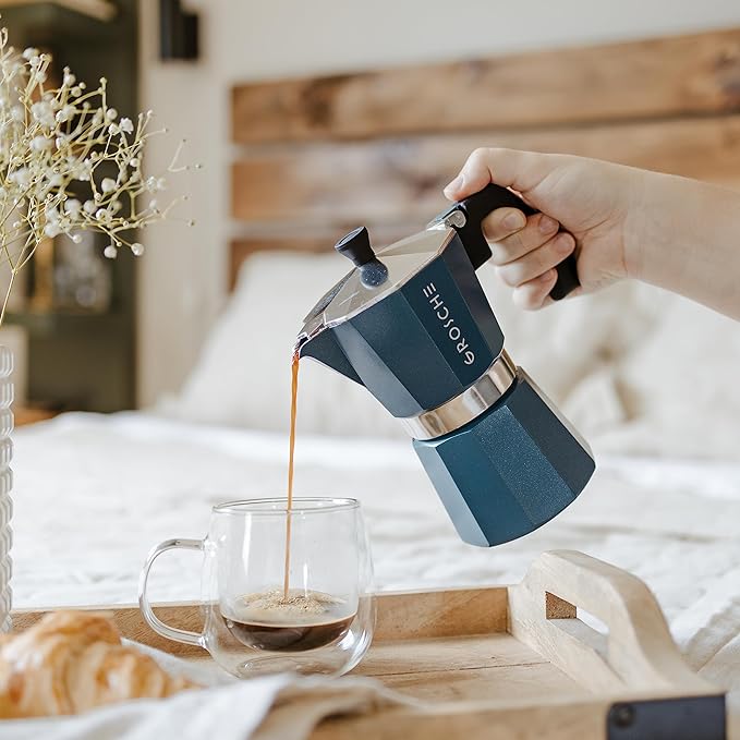 GROSCHE Milano Stovetop Espresso Maker Moka Pot 9 Espresso Cup, 15.2 oz, Blue. Stove top Coffee Maker Moka Italian Espresso greca Coffee Maker Brewer Percolator