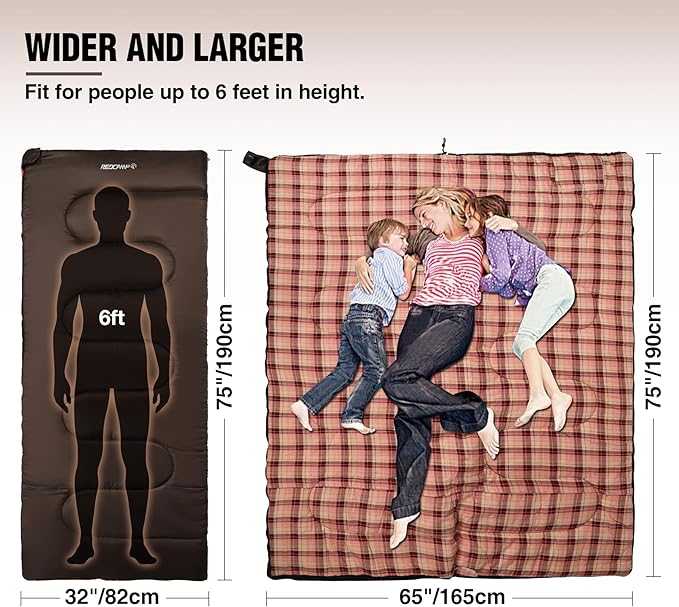 REDCAMP Cotton Flannel Sleeping Bag for Camping Backpacking, Adults Cold Weather Envelope Sleeping Bags with 2/3/4/6lbs Filling