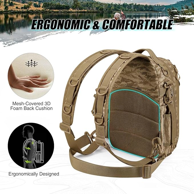 Piscifun Fishing Backpack with Rod Holder, Lightweight Sling Bag Storge Gear and Equipment