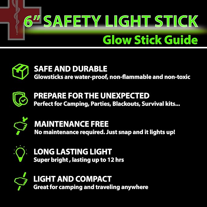 25 Ultra Bright Green Glow Sticks - Individual Packed With Lanyard - For Camping, Emergency Survival - Glow Lights for Blackouts, Hurricane and Storms- 6 Inch Chem Light Sticks with 12 Hour Duration