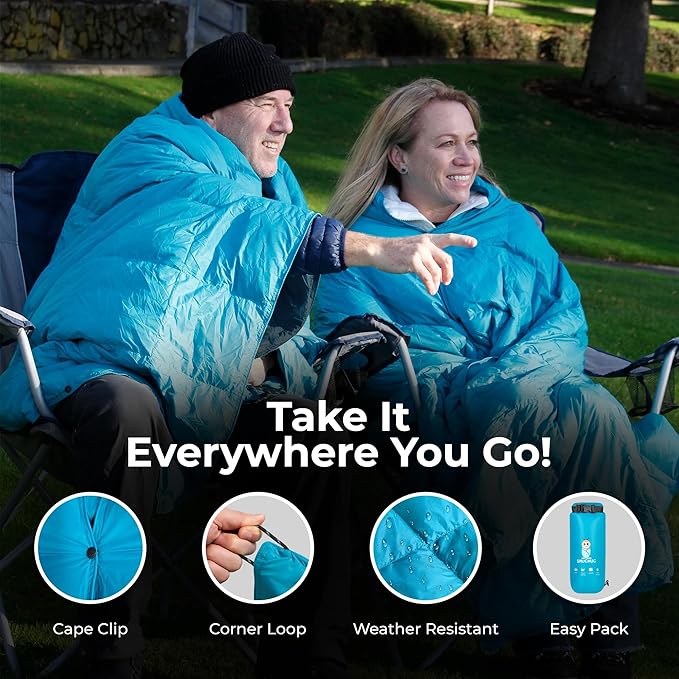 Puffy Blanket for Cold Weather - Down Camping Blanket with Sustainable Insulation, Lightweight & Warm Outdoor Camping Quilt, Water-Resistant, Compact & Packable