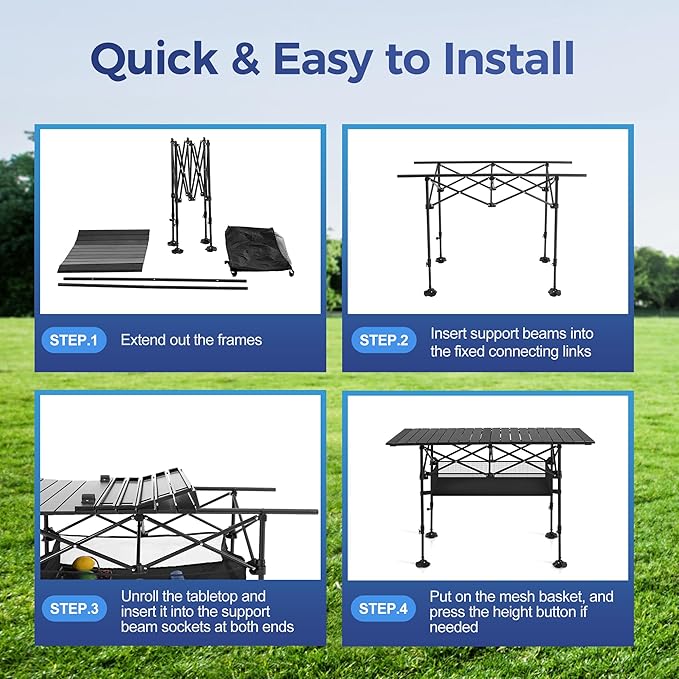 ALPHA CAMP Camping Table Outdoor Portable Table with Storage Adjustable Aluminum Table for Grill Travel Table Outdoor Picnic,Beach,BBQ,Backyards