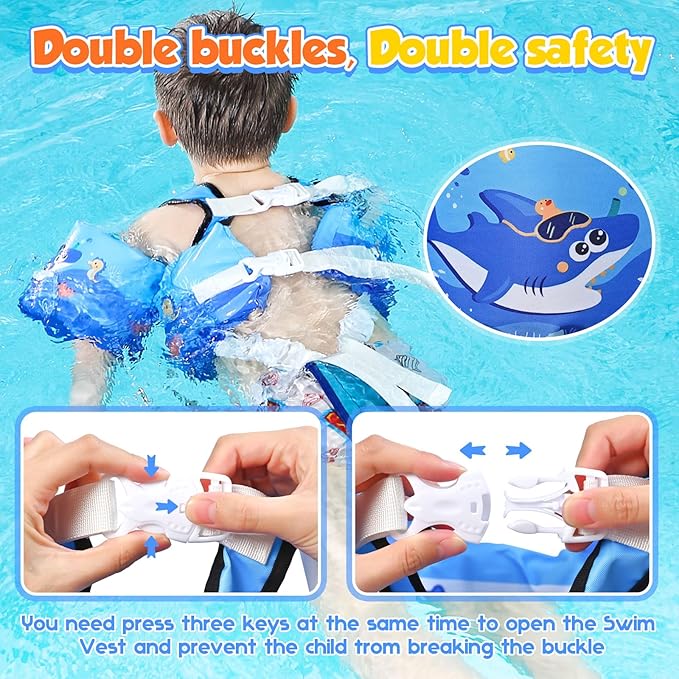 Toddler Swim Vest, Toddler Floaties for 22-66 lbs Boys & Girls, Kids Puddle Jumper Removable with Crotch Strap & Shoulder Harness Arm Wings for 1 2 3 4 5 6 7 Years Old Baby Children Sea Beach Pool