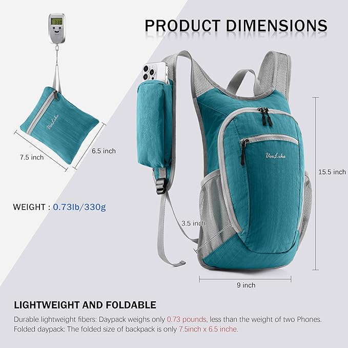 10L Small Hiking Backpack Travel Daypack Lightweight Packable Back Pack for Women Men(Teal Blue)