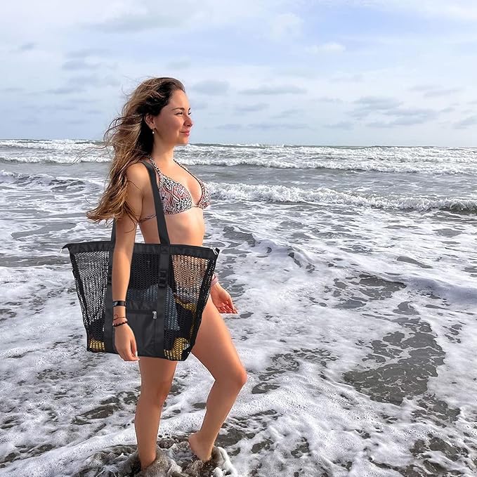 Beach Bag - Mesh Tote Bag Beach Vacation Clothes for Women Pool Bag for Travel Pool Family Cruise Essentials 2025
