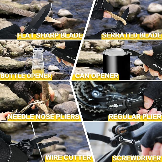 Gifts for Boyfriend Husband,6 in 1 Multifunction Pocket Knives with Screwdrivers Pliers Bottle Opener Durable Sheath,for Camping Work Daily Use,Birthday Gifts