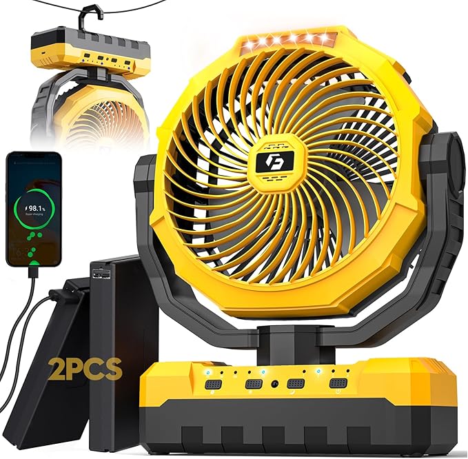 24000mAh Detachable Battery Camping Fan - 3-in-1 Portable Camping Fans with LED & Remote - 4 Speeds Battery Operated Outdoor Fan for Tent,Office,Jobsite,Workshop,Travel