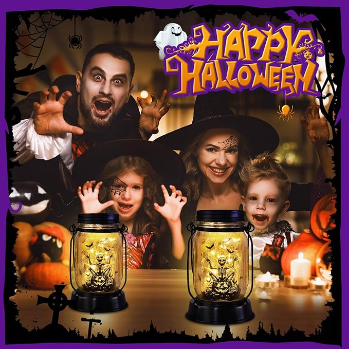 Halloween Decorations Gifts for Women/Men Halloween Skeletons Solar Lanterns Skeleton Decorations Outdoor Lights Solar Garden for Yard, Patio,Backyard,Porch Torches Light