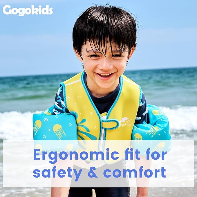 Gogokids Toddler Swim Vest, Kids Floaties for 20-50 lbs Girls & Boys, Buoyancy Jacket Swimming Aid with Water Wings for 2-6 Years, Pool/Beach
