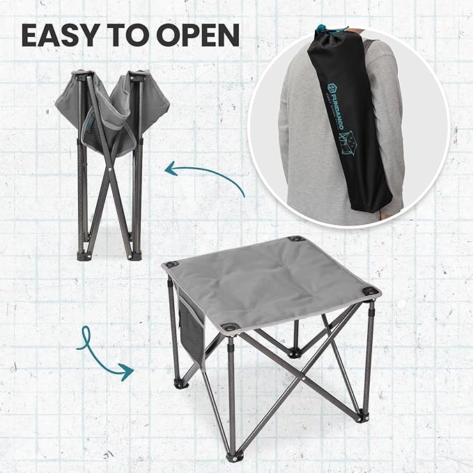 FUNDANGO Folding Camping Stool, 18.1 Inch Oversized Foot Stools 400 Lbs Heavy Duty Portable Padded Seat Anti-Slip Foots & Carry Bag for Fishing Outdoor Lawn Travel (Grey)