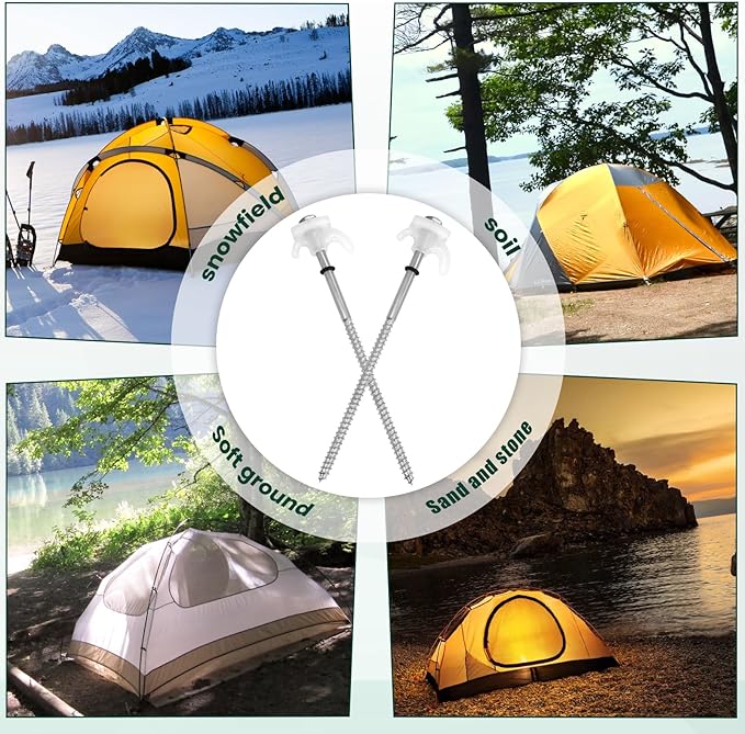 20 Pack 8" Screw in Tent Stakes Heavy Duty- Ground Anchors Screw- Tent Pegs Camping Stakes- Hex Pegs Drillable Tent Stakes and Hexagon Head Drive and Storage Box (White)