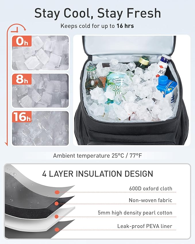 TOURIT Waterproof Cooler Backpack: 30 Cans Insulated Leakproof Portable Cooler Bag Beach Travel Camping Picnic Hiking