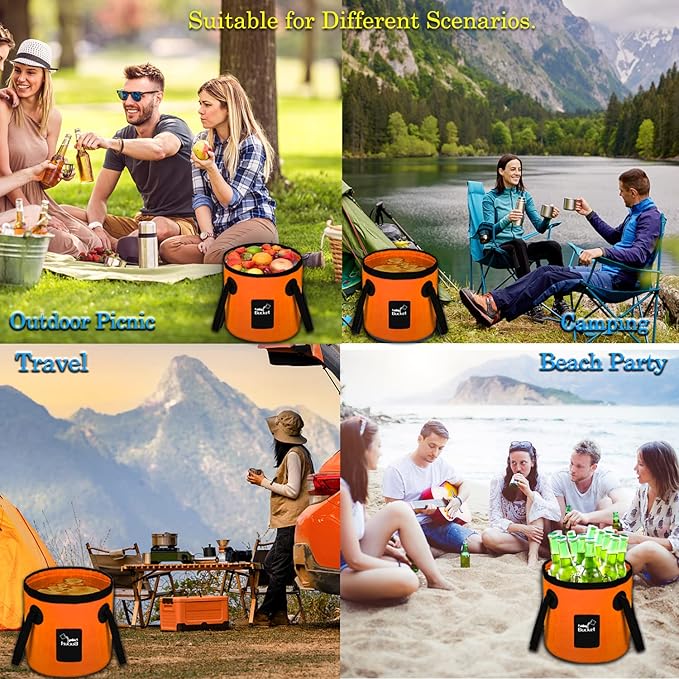 Esthesia Collapsible Bucket, 5 Gallon Portable Folding Water Container for Travelling, Camping, Hiking, Fishing, Gardening