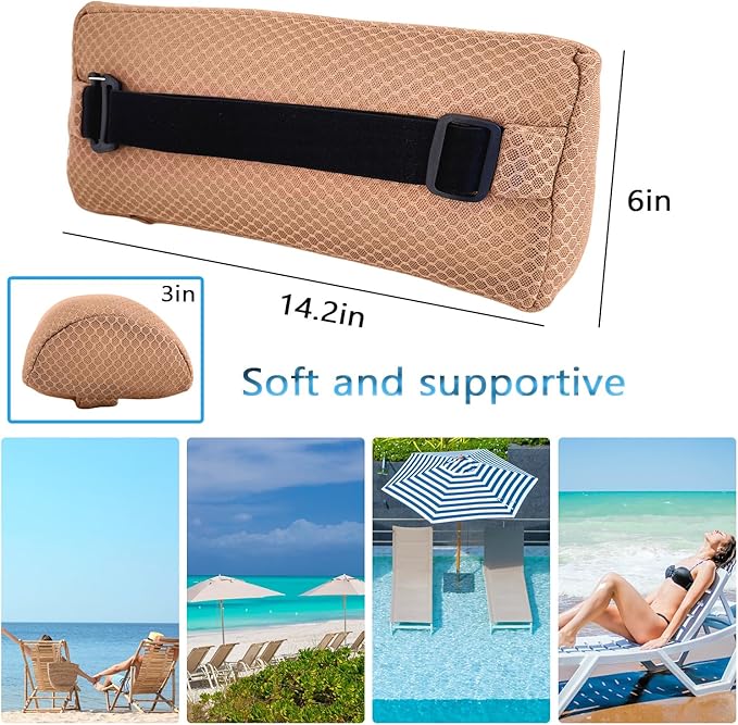 REEZEIVI 1Pack Headrest Pillow for Patio Chaise Lounge,Chaise Lounge Pillows Outdoor 3D air mesh with Elastic Band,Quick Drying and Washable Spa Pillow for Recliner,Beach Chair,Office Chair,Brown