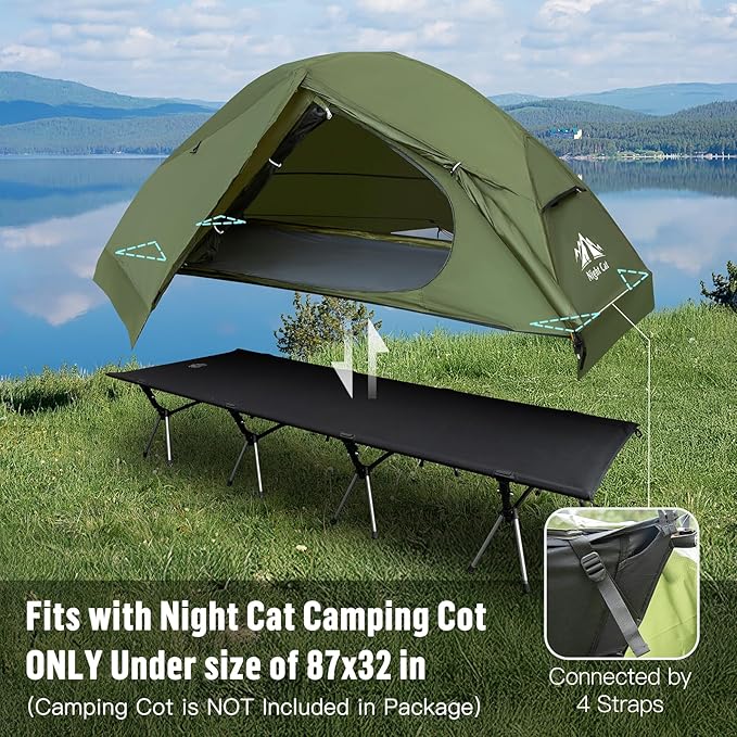 Night Cat Camping Cot Tent - Waterproof 1-Person Off-Ground Combo Cot Bed for Adults Portable Easy Set-up Tent