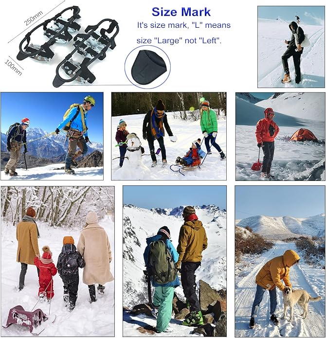 Universal Non Slip Gripper Spikes for Shoes, Ice Traction Cleat Grips with Steel Studs Crampon for Ice Sports