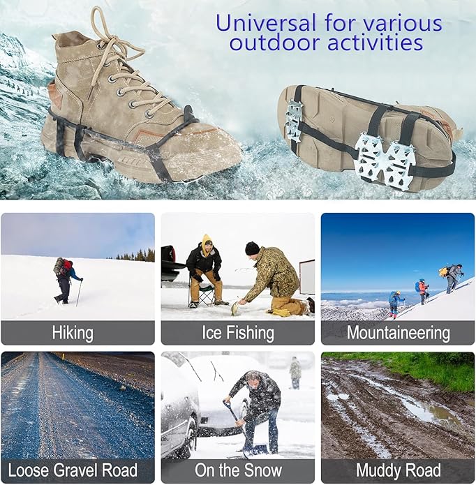 Universal Non Slip Gripper Spikes for Shoes, Ice Traction Cleat Grips with Steel Studs Crampon for Ice Sports