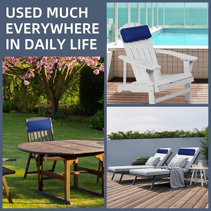 Headrest Pillow for Patio Chaise Lounge Chair, Outdoor Chaise Pillows with Adjustable Elastic Stripe Head Resting Pillows for Recliner Office Chair, Dark Blue