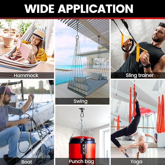 sprookber 304 Stainless Steel Pad Eye Snap Hooks, M10 Heavy Duty Ceiling Hook, 1700lb Capacity Hammock Swing Hanging kit, Plant Hangers, Marine Hardware Staple Hook Loop with Screws, Set of 8(Black)