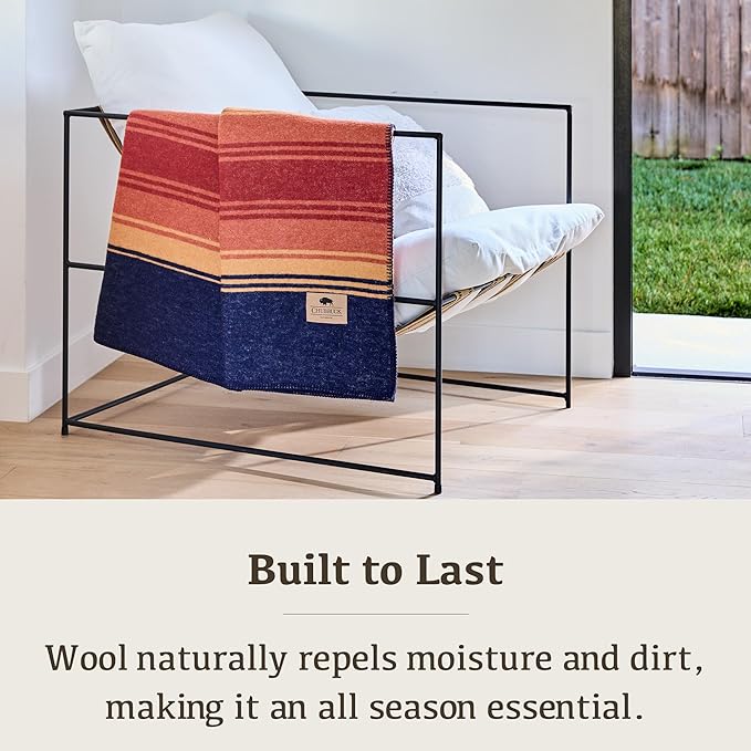 Chubbuck 100% Wool Blanket Camping (60" x 84") - Large Warm Blanket for Camping, Emergency, Outdoor Concerts and Home Use - Reversible, Fire Retardant, Soft and Warm Blankets for Winter (Sunset)